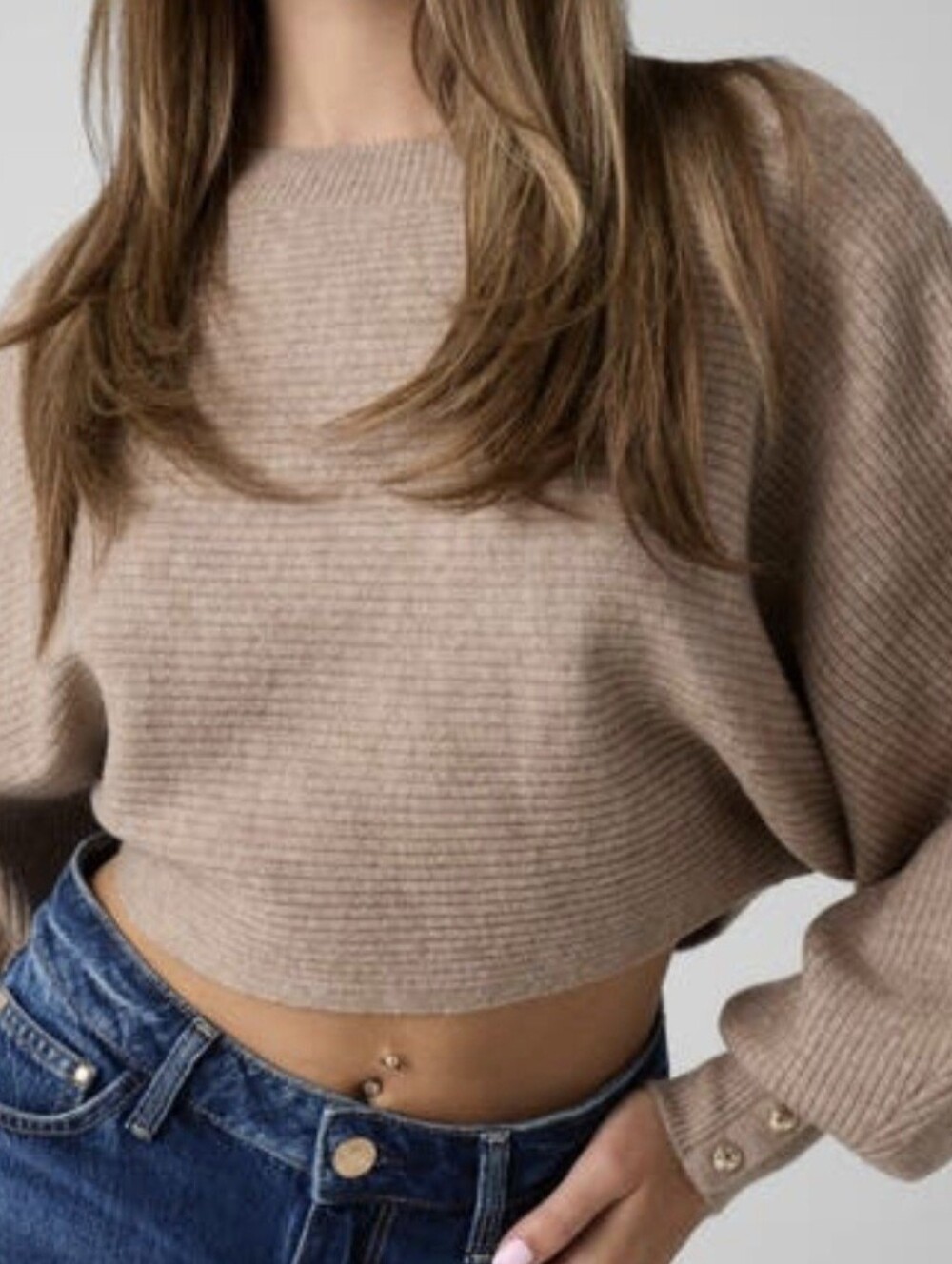 Guess Brown Cowl Neck Crop Sweater With Open Back Size Large NWT